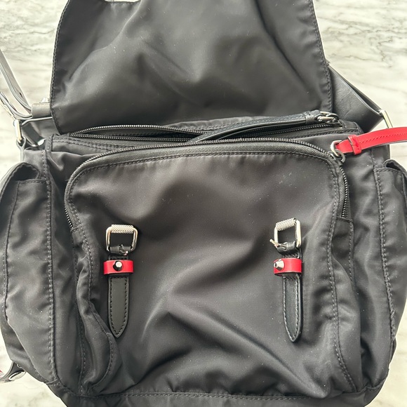 Prada New Vela Studded Black and Red Messenger Bag - Picture 8 of 12